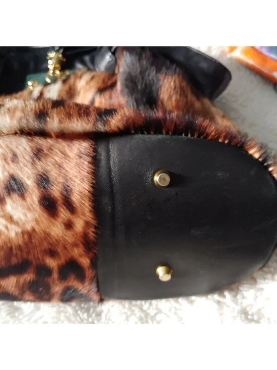 Paolo Masi Italian Leather Calf Hair Animal Print Handbag Mob Wife Loud Luxury - Picture 13 of 16